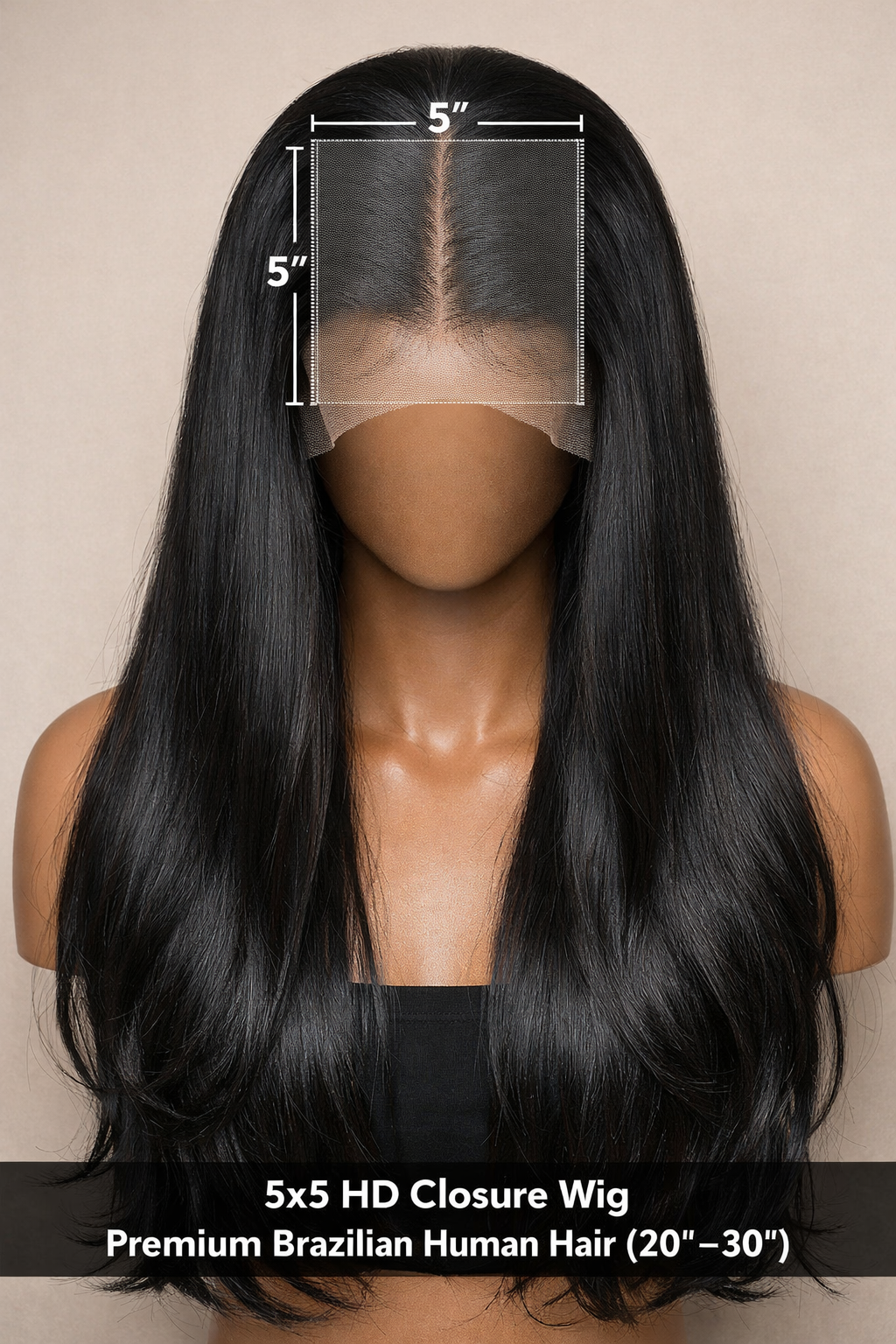 💎 5x5 HD Closure Wig – Premium Brazilian Human Hair (20”–30”)