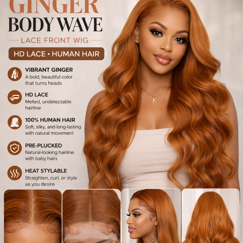 Ginger Body Wave lace Front Wig – 100% Virgin Brazilian Human Hair