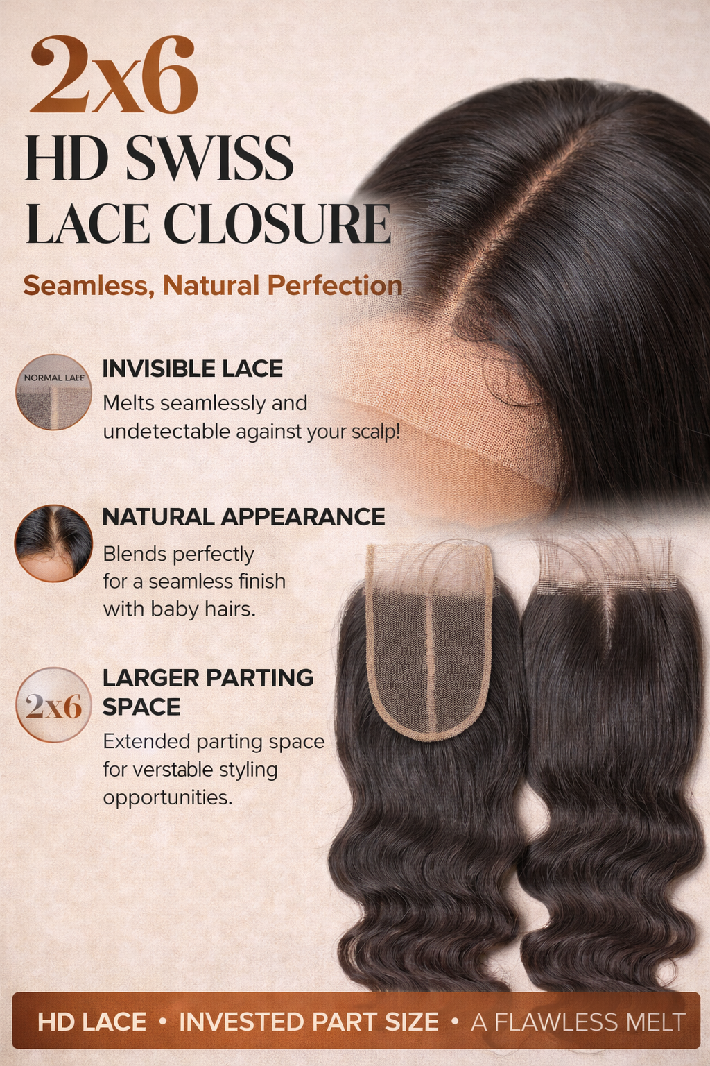✨ 2x6 HD Swiss Lace Closure – Seamless, Natural Perfection